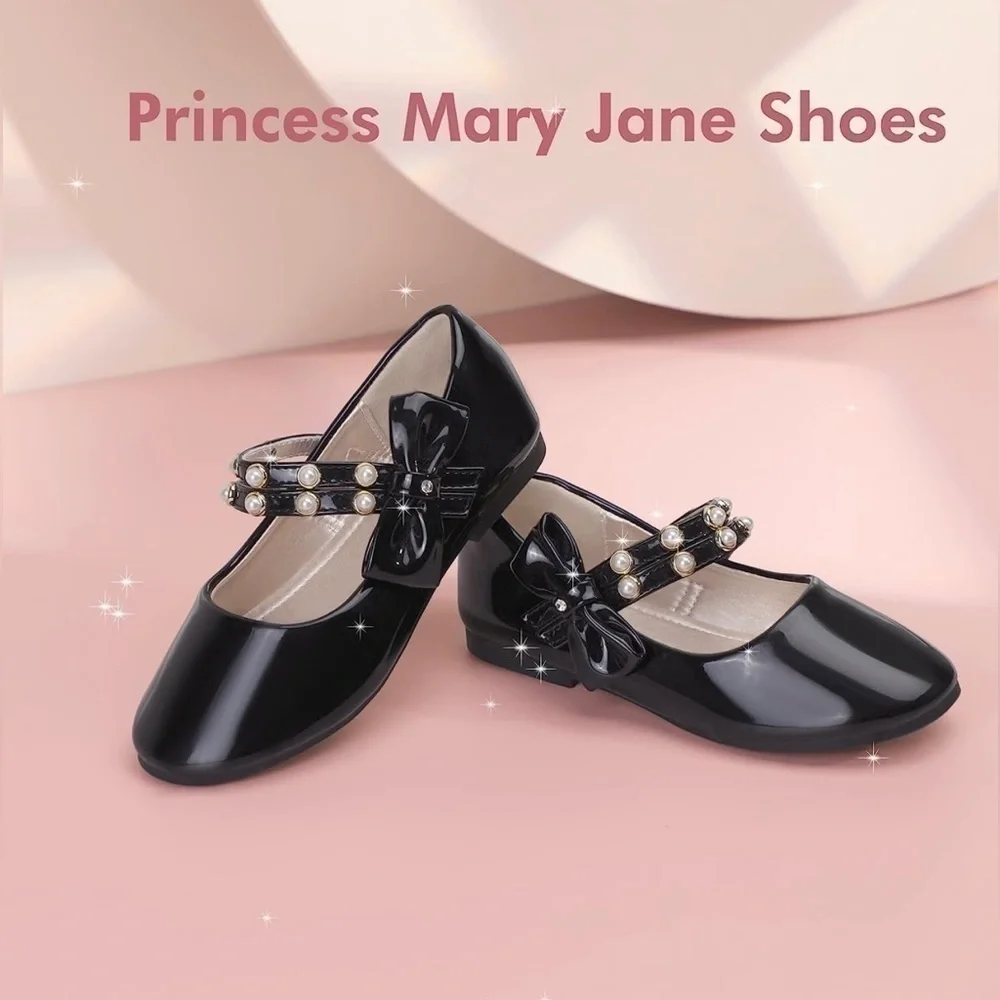 PANDANINJIA Jessica Toddler Girls Dress Shoes Ankle Strap Ballet Flats Mary Jane